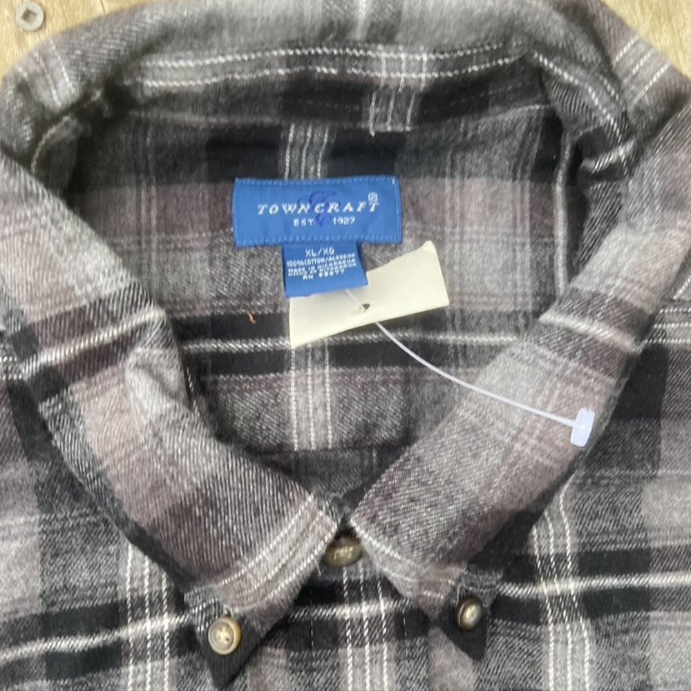 ** VINTAGE PTOWNCRAFT BUTTON DOWN PLAID FLANNEL NWT Black White Gray XL - Picture 5 of 10